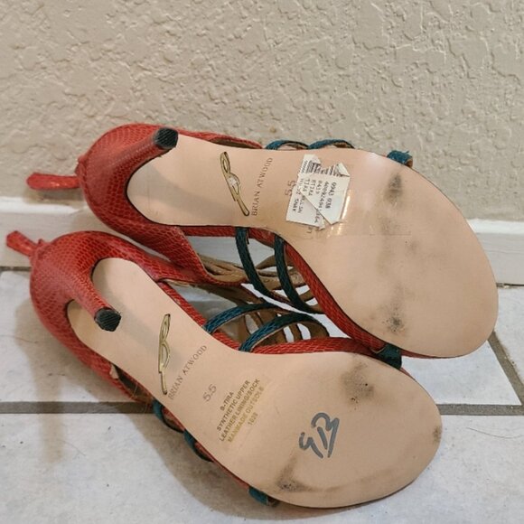 NEW NWT! BRIAN ATWOOD TIRA MARDI GRAS SNAKESKIN STILETTO SANDAL SPIKE HEELS 5.5B - Picture 8 of 8